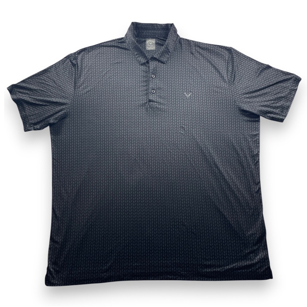 Callaway Men XXL Opti-Dri Golf Polo Shirt Charcoal Grey Geometric Monogram Print